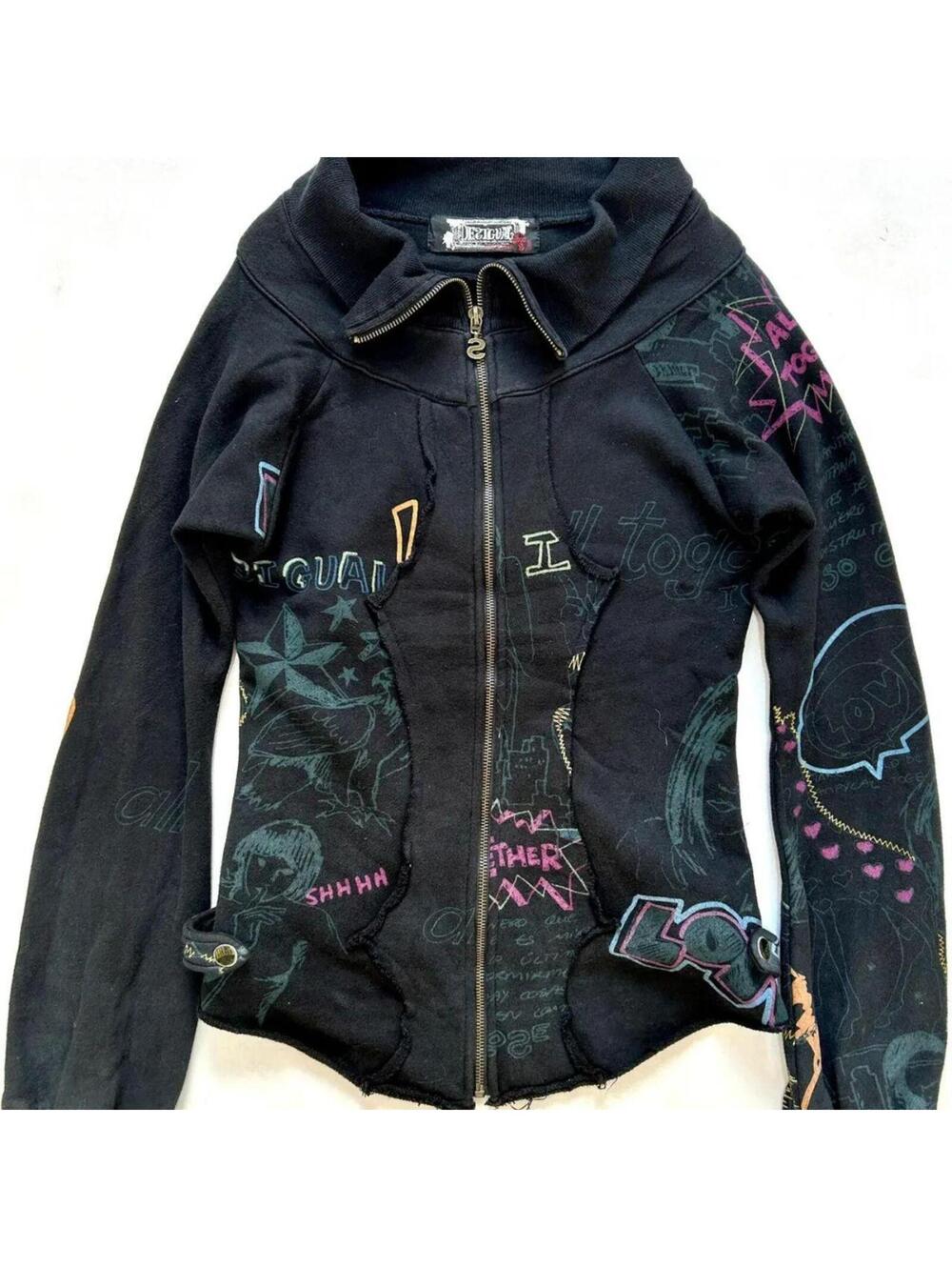 One of a kind vintage "Desigual" Y2k printed zipper sweatshirt